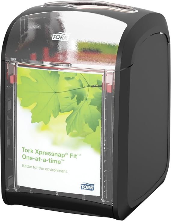 Tork Xpressnap Fit Tabletop Napkin Dispenser Black N14, 7232001 | Signature Range, One-at-a-time Dispensing, 6.7" x 4.4" x 5.6"