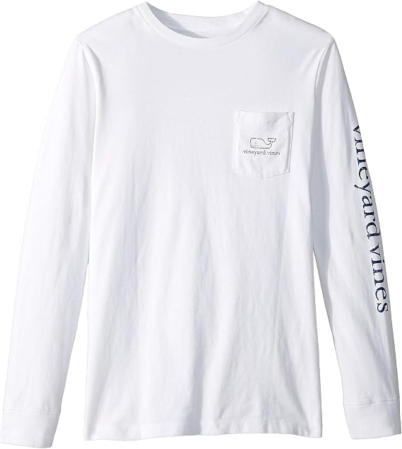 vineyard vines ボーイズ 長袖 ヴィンテージ クジラ ポケット Tシャツ, ホワイトキャップ, Small
