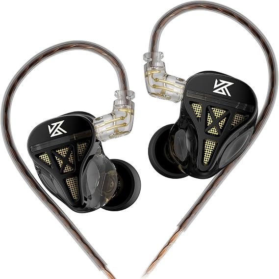 KZ DQS Dynamic Driver Semi-Open HiFi Audio In-Ear Headphones/Ears/Ears, KZ Extra Bassy Drummer in Ear Monitor Headset (Black, Without Microphone)