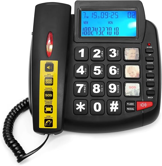 Big Button Phone for Seniors, Corded Landline Telephone with Speaker | LCD Display , One Touch Speed Dialing, Volume Adjustable, Caller ID Light, Hands-Free Function