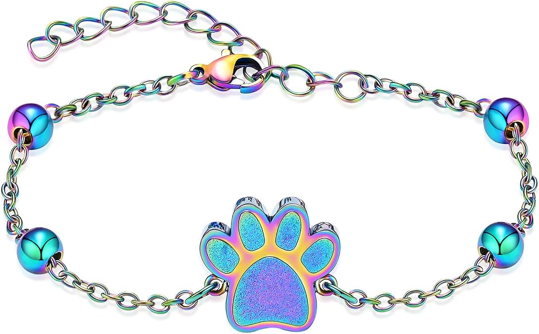 Oinsi Cremation Bracelet for Ashes Pet Paw Print Cremation Jewelry for Dog Cat Stainless Steel Keepsake Memorial Urn Bangle