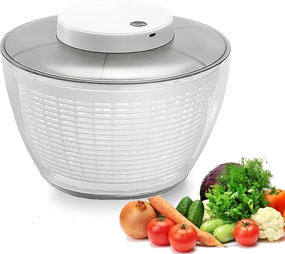 Electric Salad Spinner 4.5L Lettuce spinner,Fruit Washer spinner dryer w/Bowl & Colander,Lettuce Cleaner and Drye Salad Dryer Mixer for Vegetables, Herbs, Berries