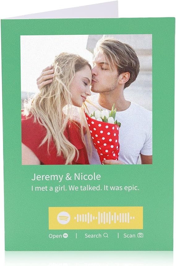 Custom Spotify Code Greeting Card Personalized Scannable Spotify Code Photo Gift Birthday Card for Couples Thank You Card with Song Plaque Music Sign Code Picture Gift for Dad Mother Friend Green