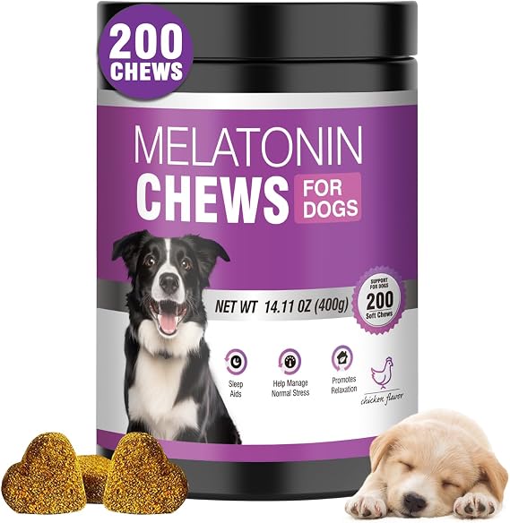 Calming Melatonin for Dogs, 200 Pet Chews Calming Treats for Sleep Aid Sleeping Pills Puppy Melatonin Bites Support Stress, Anxiety Relief, Separation for Small and Large Dogs Chicken