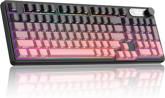 MageGee GK960 Wireless Gaming Keyboard, RGB Tri-Mode Wired/BT/2.4G Creamy Keyboard with Number Pad, 4000mAh Battery, Knob Control, Side Printed Keycaps, 19-Key Anti-Ghosting for Win/Mac (Black & Pink)