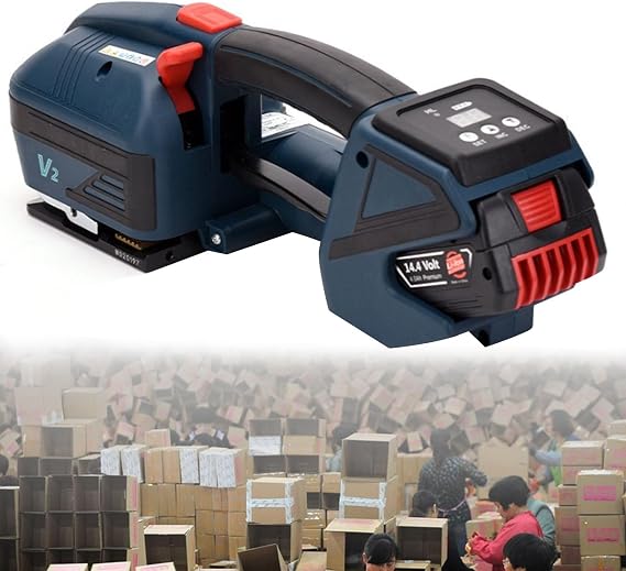 Hand Held Automatic Strapping Machine for 1/2-5/8 Inch Wide PP/PET Straps 4000mAh Battery Electric Packaging Strapping Machine Powered Banding Tools,1Battery