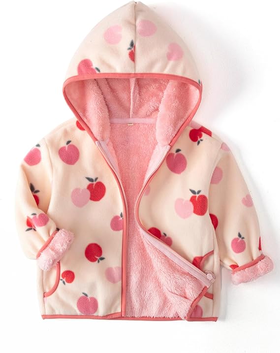 Kids Printed Hooded Fleece Jacket Sherpa Lined