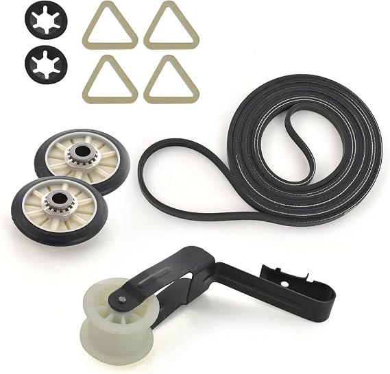 4392065 Dryer Repair Kit for Whirlpool Kenmore Maytag | Drum Belt 341241, Idler Pulley 691366, 2 Rollers 349241T, 2 Clips Compatible with Whirlpool Kenmore Maytag Amana Roper