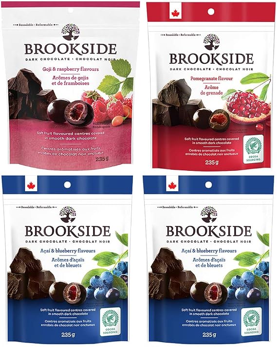 Brookside Dark Chocolate 8.2 oz 235 g x 4 packs 2 acai, 1 goji and 1 pomegranate