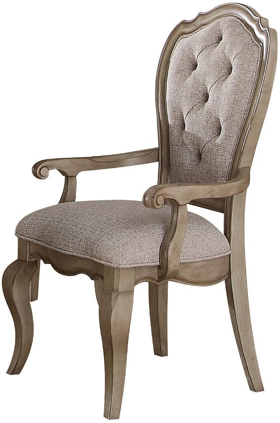 ACME Furniture Dining Chair, Beige Fabric & Antique Taupe