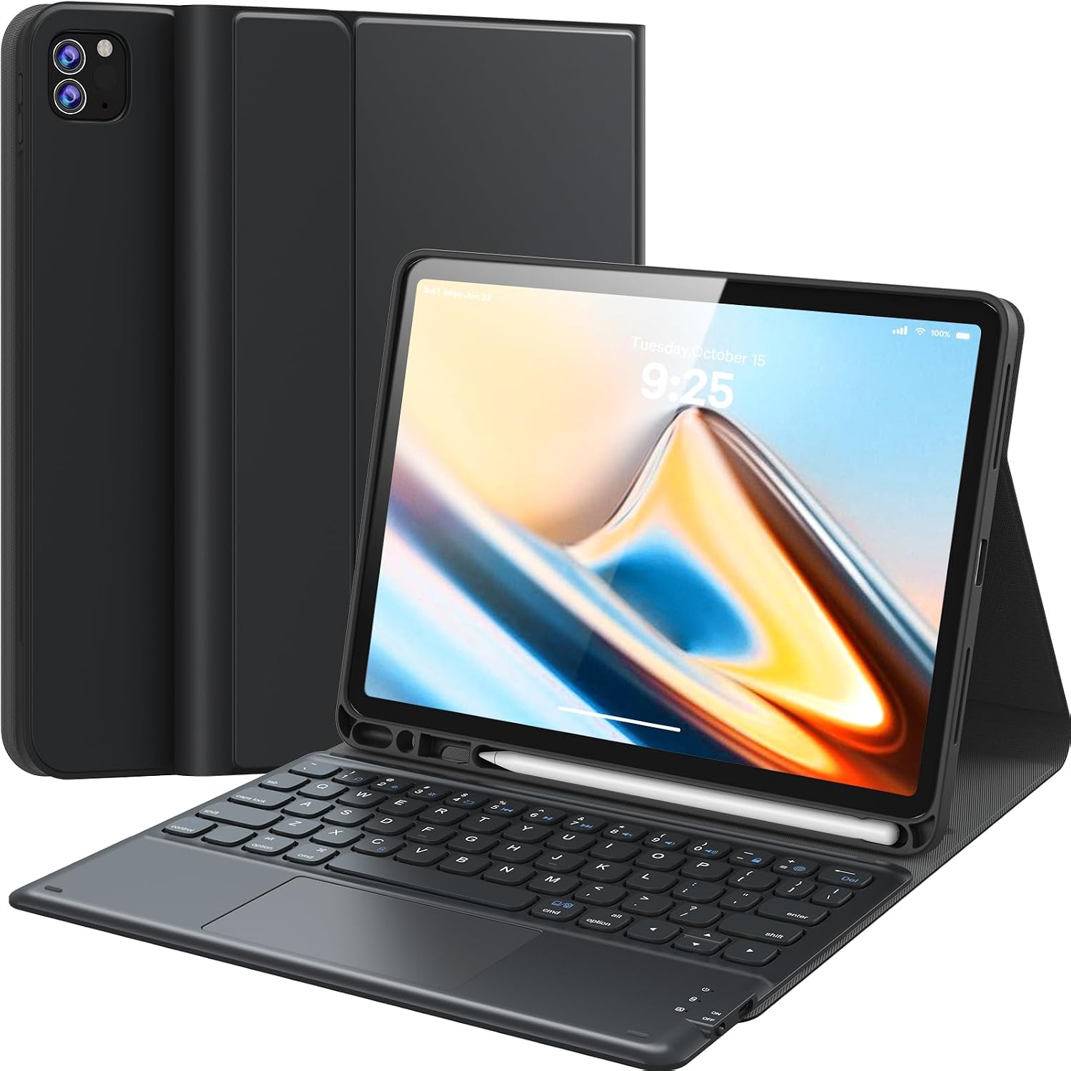 Earto iPad Air 11 inch Case with Keyboard M3 2025M2 2024, For iPad Pro 114th3rd2nd1st Gen, Smart Trackpad, Pencil Holder, Wireless Detachable Keyboard for iPad Air 54th Generation, Black