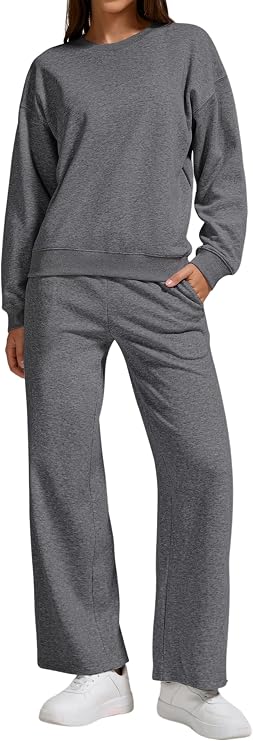Womens 2-Piece Oversized Sweatshirt and Jogger Sweatpants Tracksuit Set - Cozy Fall/Winter Casual Outfit with Pockets