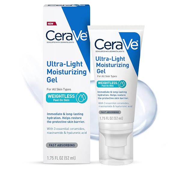 CeraVe Ultra-Light Moisturizing Gel, Niacinamide Face Moisturizer, 1.75oz