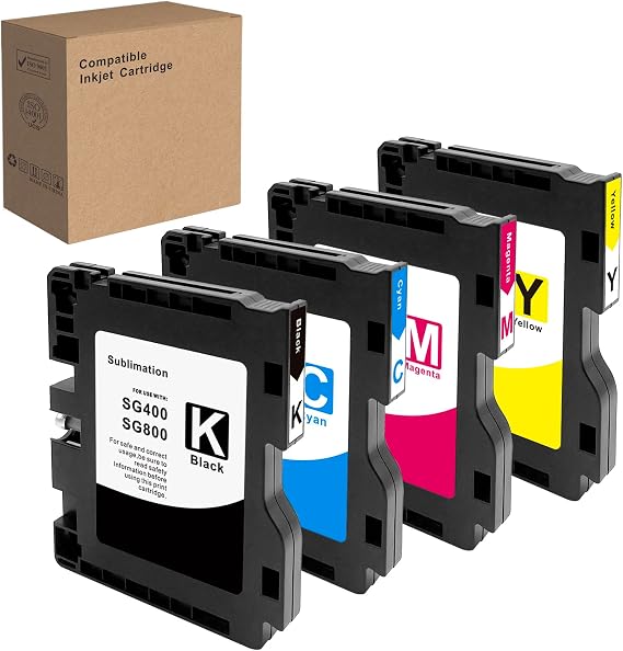 SG400 SG800 Sublimation Ink Cartridge Compatible with Sawgrass Virtuoso SG400 SG800 Printer 4Pack(Black Cyan Magenta Yellow)