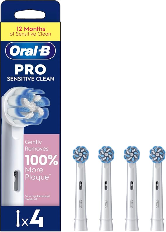 Oral-B Pro Sensitive Clean Electric Toothbrush Head, X-Shaped & Extra Soft Bristles for Gentle Brushing & Plaque Removal, Pack of 4 Toothbrush Heads, White