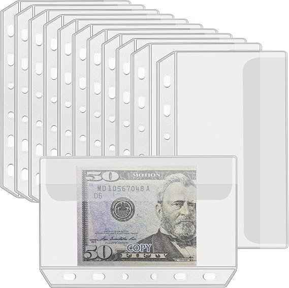 UMSICHT 12PCS A7 Binder Pockets with No Zippers, Zipless Budget Envelopes with Lids, A7 Binder Pouch for 6 Ring Binder, Money Folder Organizer, Clear PVC Savings Challenges Envelopes, 12PCS.