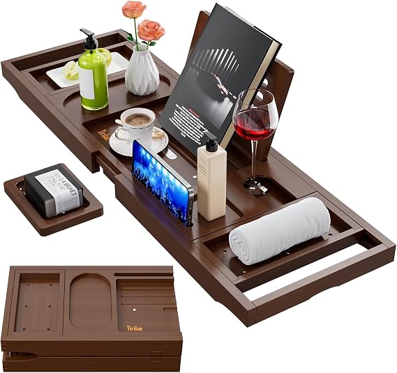 Premium Bathtub Tray Caddy,Expandable Bath Tray,Foldable Premium Bath Caddy