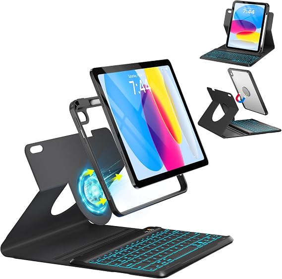 Keyboard Case for iPad 10th Generation 2022 & A16 11th Generation 2025, 10.9/11 Inch Detachable Wireless Keyboard Cover with Pencil Holder, 360 Rotatable, Folio Protective Case for iPad 11th/10th Gen
