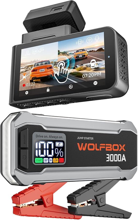 WOLFBOX 3000A Jump Starter & WOLFBOX X3 2.5K 60FPS Dash Cam