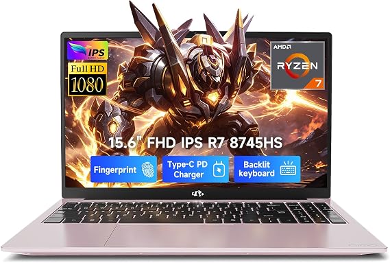 NIMO 15.6" IPS FHD Light Gaming Laptop, AMD Ryzen 7 8745HS 32GB DDR5 RAM 1TB SSD (8C/16T, up to 4.9 GHz Beat R9 7940HS) Radeon 780M GPU 100W Type-C 2Y Fingerprint for Gamers & Students