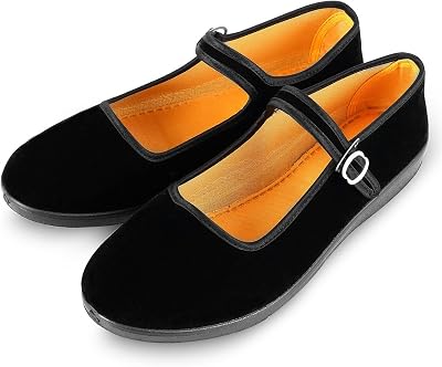 Womens Velvet Mary Jane Shoes Black Cottton Old Beijing Cloth Flats Yoga Exercise Dance Shoes