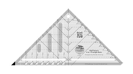 Creative Grids Half Square 4-in-1 Triangle Quilt Ruler CGRBH1 Made in USA, 5-1/2in x 10-1/2in, Non-Slip Grip Acrylic Quilting, Sewing, Crafting, Patchwork Ruler & Template