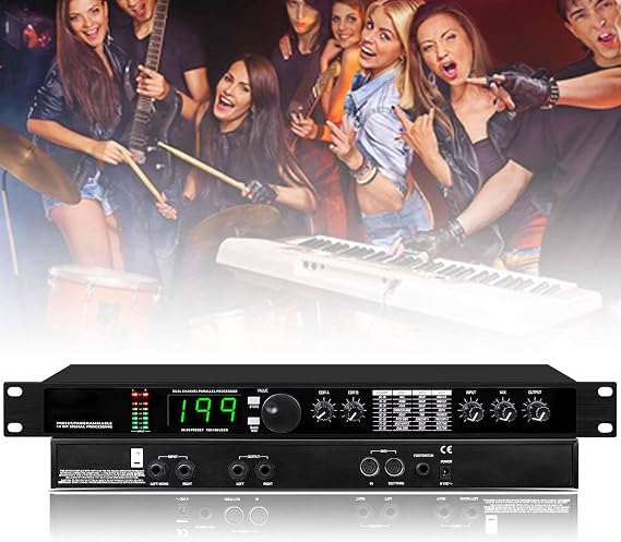 Audio Processor Equalizer, Professional Digital Reverb Multi Effect DSP Processor, Preset/Programmable 24 Bit Signal Processing, 99 Preset Programs, for Studio, Stage Performance