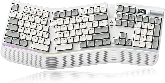Ergonomic Mechanical Keyboard with Smart Screen & Volume Roller | Wireless 2.4G/Bluetooth/Wired USB-C, 106-Key Low-Profile Switches Hot Swappable RGB LED Backlit, Web-based Programmable, Grey