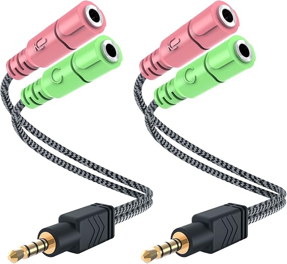 MillSO Headphone Mic Splitter 2 Pack 3.5mm Headset Adapter for Computer