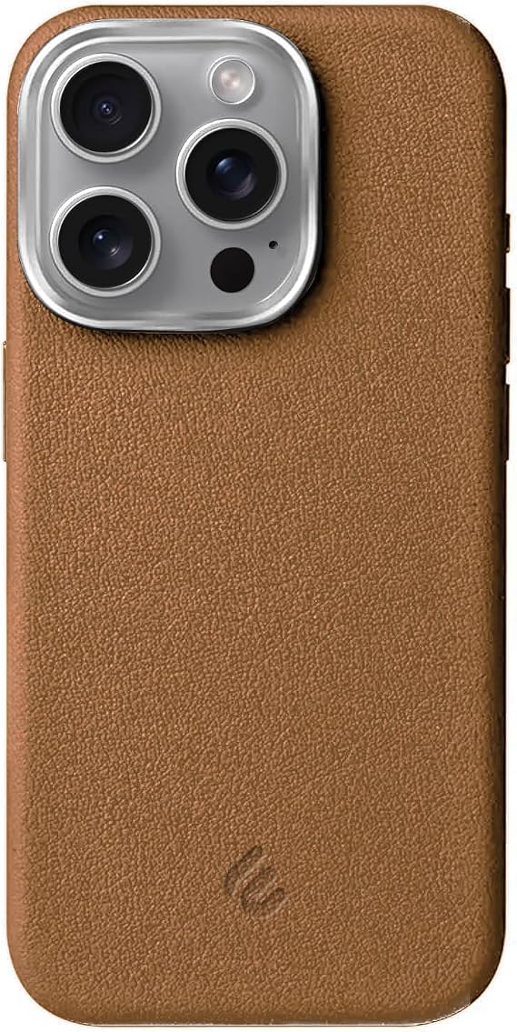 Hybrid Silicone Case with Metal Keys and Metal Lens Frame with Unscratched and Fingerprint-Free Leather Look Compatible with MagSafe for Minesk iPhone 15 Pro Max (Taba, 15 Pro Max)