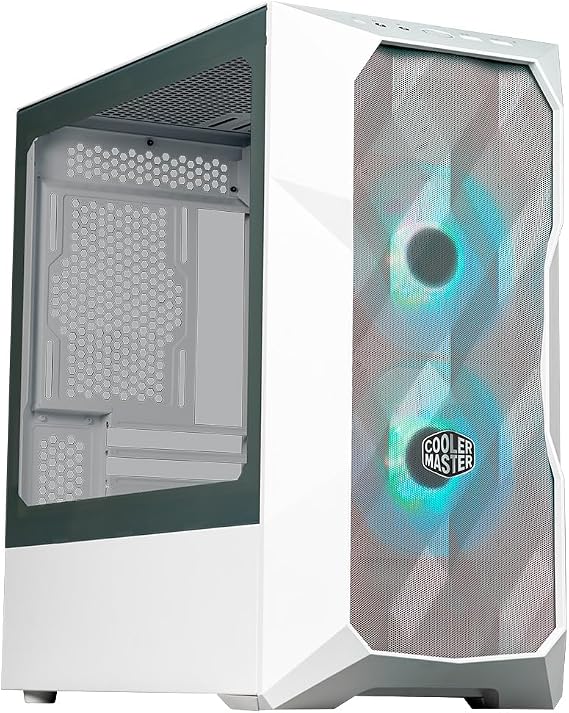 Cooler Master TD300 Mesh White PC Case - Mini Tower for Micro-ATX & Mini-ITX High Airflow Case 2 x 120 mm ARGB Fans Tempered Glass Side Panel Removable Lid ARGB/PWM Hub