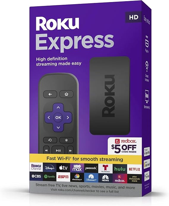 Roku Express (New) HD Streaming Device, with High-Speed HDMI Cable and Simple Remote (no TV Controls), Guided Setup, and Fast Wi-Fi, with MTC HDMI Cable and USB Extension Cord