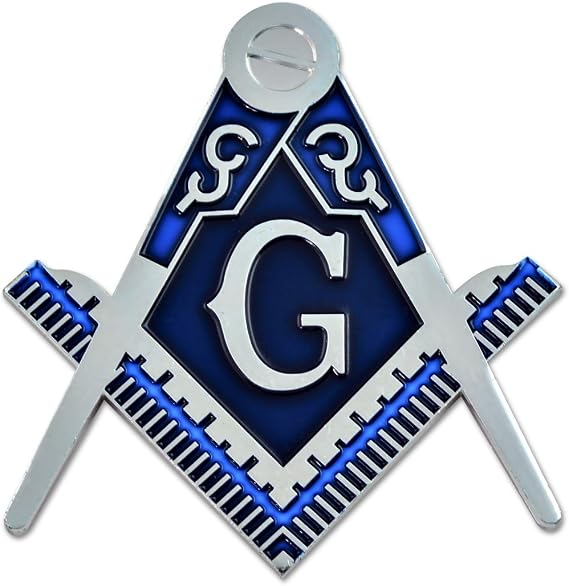 Square & Compass Masonic Auto Emblem - [Silver & Blue][3'' Tall]