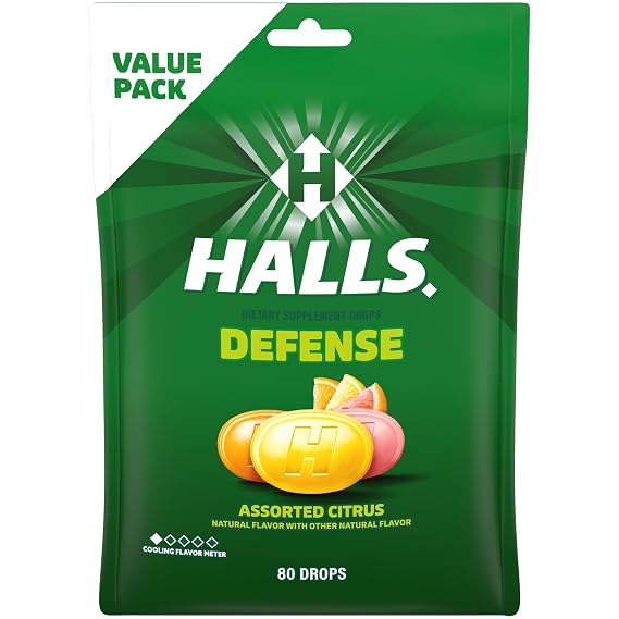 Halls Defense Citrus Vitamin C Drops - 80 Drops (1 bag of 80 drops) | Throat Drops, Value Pack