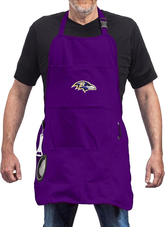 Team Sports America NFL Ultimate Grilling Apron with Bottle Opener and Insulated Beverage Holder, Adjustable Straps Men Women