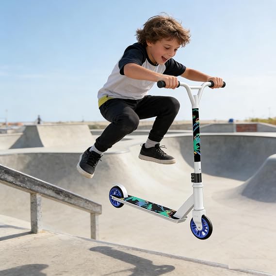 Trick Pro Scooter Quality Stunt Scooter for Kids 8 Years and Up Adults Complete Kick Scooter for Intermediate,Beginner,Advanced and Professional Rider Teens Cool Scooter Freestyle Tricks White