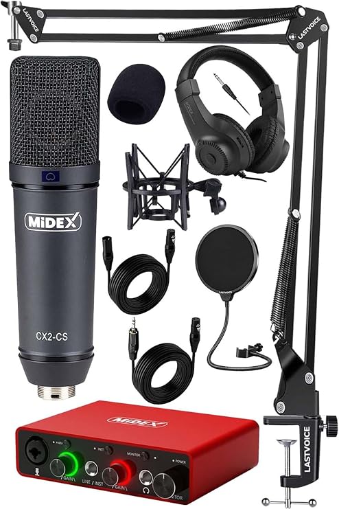 Midex Stüdyo Ekipmanları Exclusive Paket-2 CX2 Mikrofon GLX-700RD Ses Kartı Stüdyo Kayıt Seti