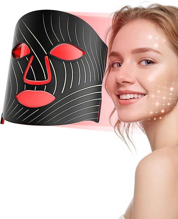 Red Light Therapy Mask for Face,LED Face Mask for Skin Care, 7-1 Colors Portable Red Light Face Mask, Facail Skin Care Mask for Home & Travel Use (White Gold)