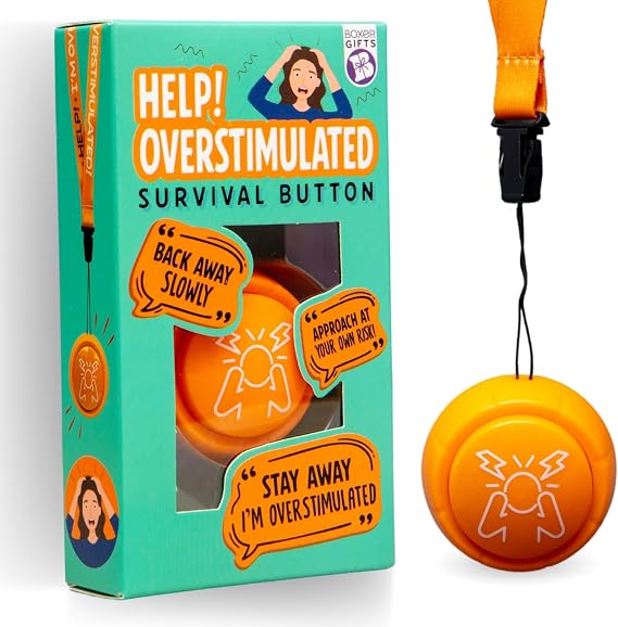 Boxer Gifts Overstimulated Novelty Survival Button - Joke Gifts for Women Colleagues and Mums - Funny Work Secret Santa