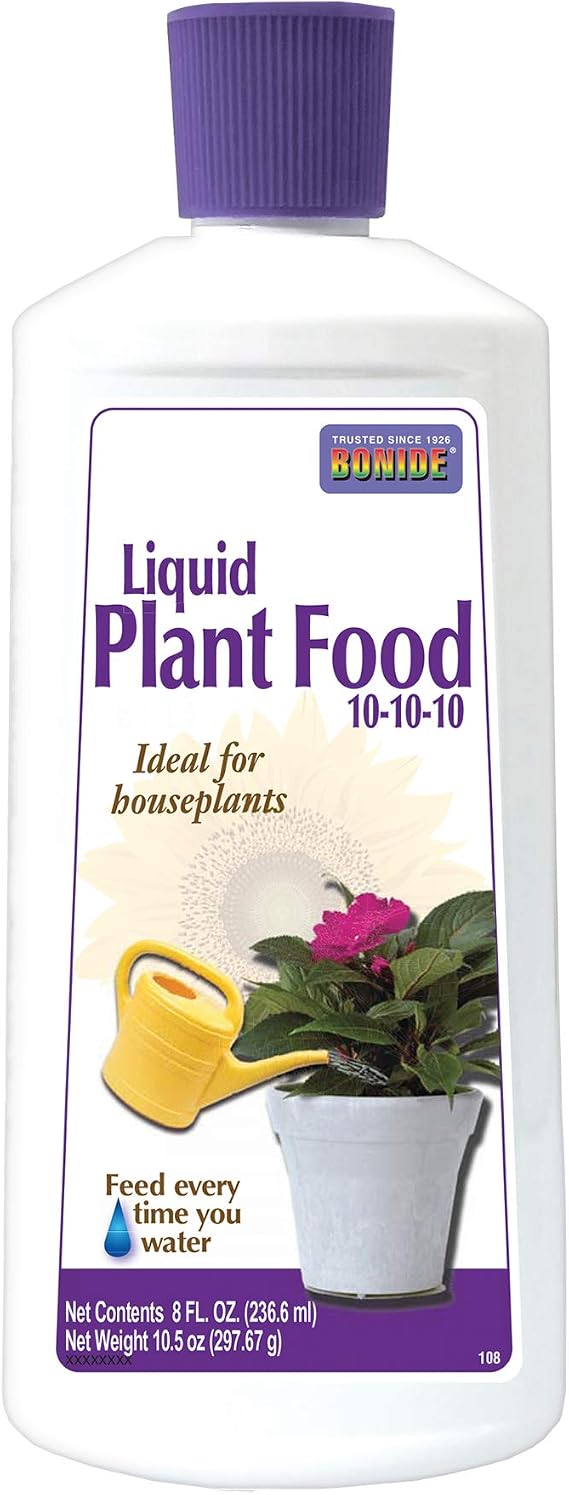 Bonide Houseplant Liquid Plant Food 10-10-10, 8 oz Concentrated Fertilizer for Indoors, Use Every Time You Water