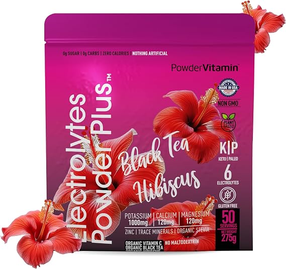 PowderVitamin Electrolytes Powder Plus - 50 Servings - Black Tea Hibiscus