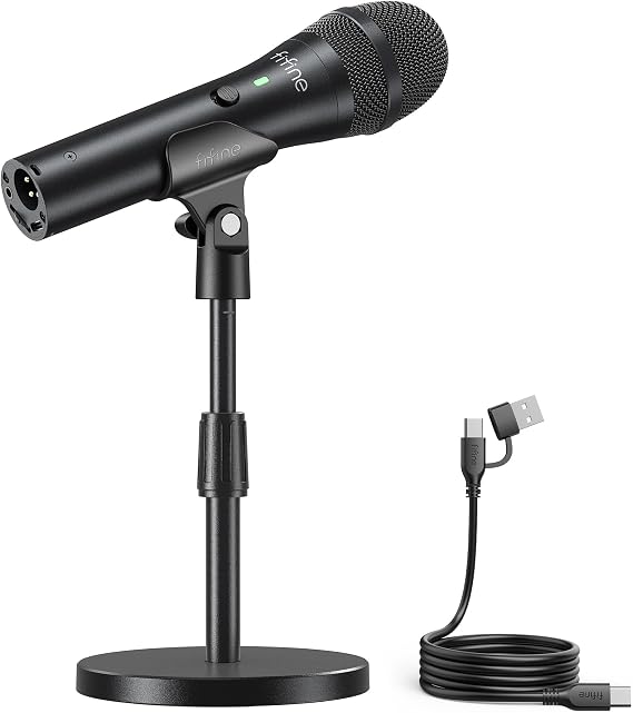 FIFINE USB/XLR Dynamic Microphone for Podcast Recording, Studio Desktop Mic with Mute Button, Height-Adjustable Stand, Windscreen for Vocal, Streaming, Voice Over, Black-AmpliTank TANK2