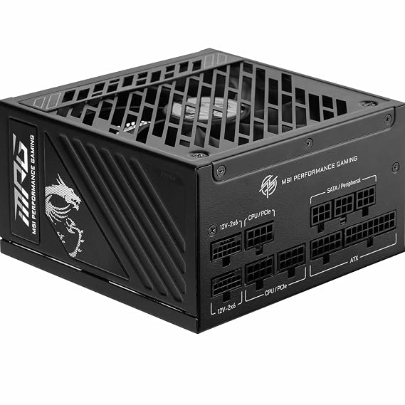 MSI MPG A1250GS PCIE5 Power Supply, 1250W, 80 Plus Gold, ATX 3.1, PCIe 5.1 GPU Support, Dual Native 12V-2x6, Modular Cable with Two Tone 12V-2x6 Ports, ATX Power Supply