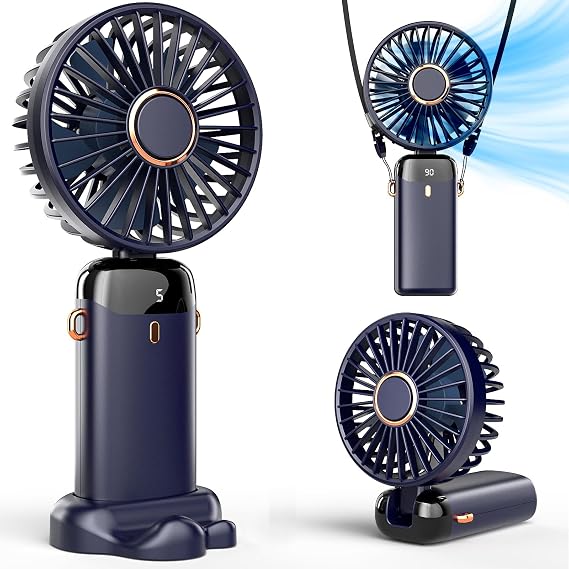 Koonie Taşınabilir el vantilatörü, pille çalışan fan, tabanlı, 8 saat, dijital ekran, 5 hız, 90° ayarlanabilir, şarj edilebilir mini fan, dış mekan iç mekan için
