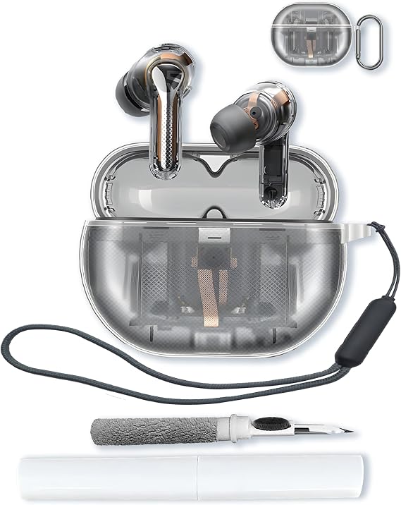 Case for SoundPEATS Capsule3 Pro Plus Wireless Earbuds,Soft Protective,Shockproof,BOVUGAC High Transparency TPU Case Cover for Capsule3 Pro+/pro with Keychain&Cleaning Kit&Lanyard-Clear
