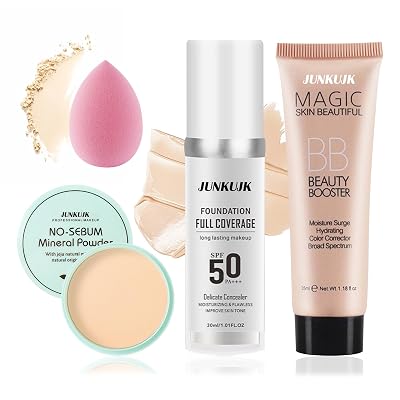 Color Changing Full Coverage Liquid Foundation Makeup Gift Set,Moisturizing BB Cream for Women,Flawless Loose Setting Powder Face Primer Base Makeup Kit With Make up Sponge
