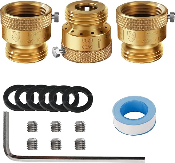 3 Pack SUNROAD Lead-Free Brass 3/4" Inch MHT Hose Bibb Connector Backflow Preventer Vacuum Breaker,Check Valve For Garden Spigot RV Hose Connection,Anti-Siphon Fitting with extra set screws