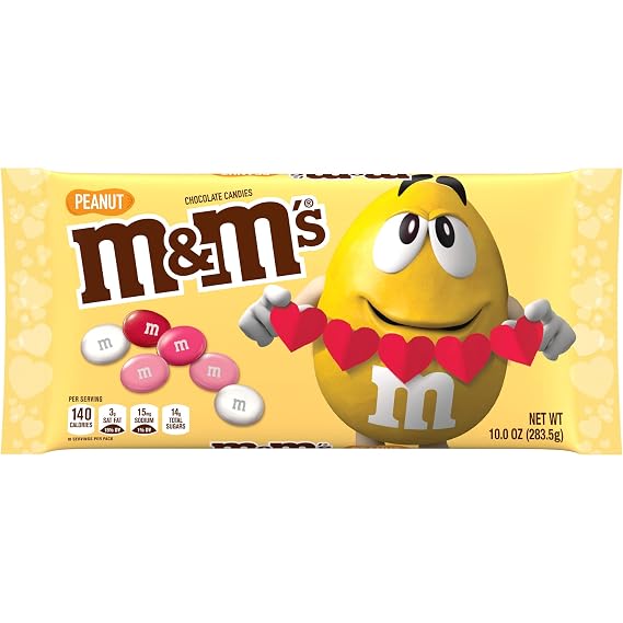 M&MS Peanut Milk Chocolate Candy Assortment, Valentine's Day Candy, 10 oz Bag