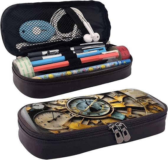 Clock Art Leather Pencil Case Stationery Portable Multifunctional Storage Bag Academy Supplies