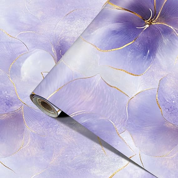 HOMETITUTE Purple Floral Peel Stick Wallpaper 15.7x39.4 Vinyl Decor